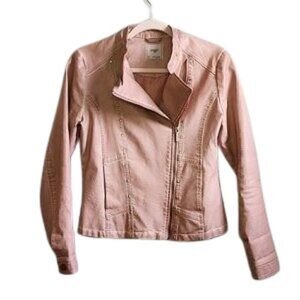MAYORAL pink faux leather golden hardware moto biker jacket